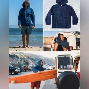 BIRDWELL BAJA Beach Britches Terry Cloth Hoodie Pullover Men M INDIGO SURF USA